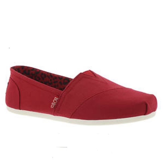 Skechers Bob's Red Plush Peace & Love Canvas Shoes - Picture 1 of 7